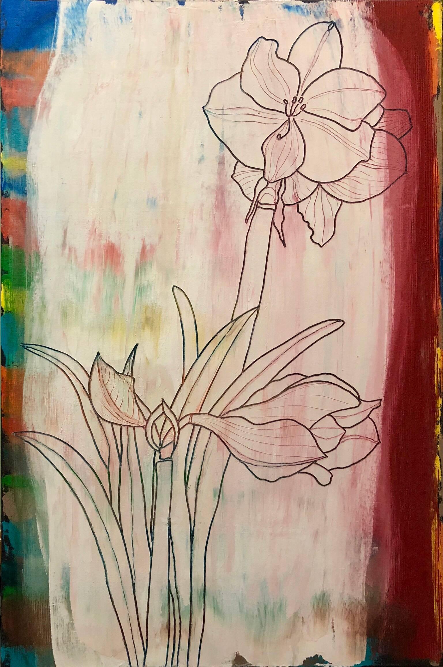 Abstract Flowers Oil Painting Study for Amaryllis