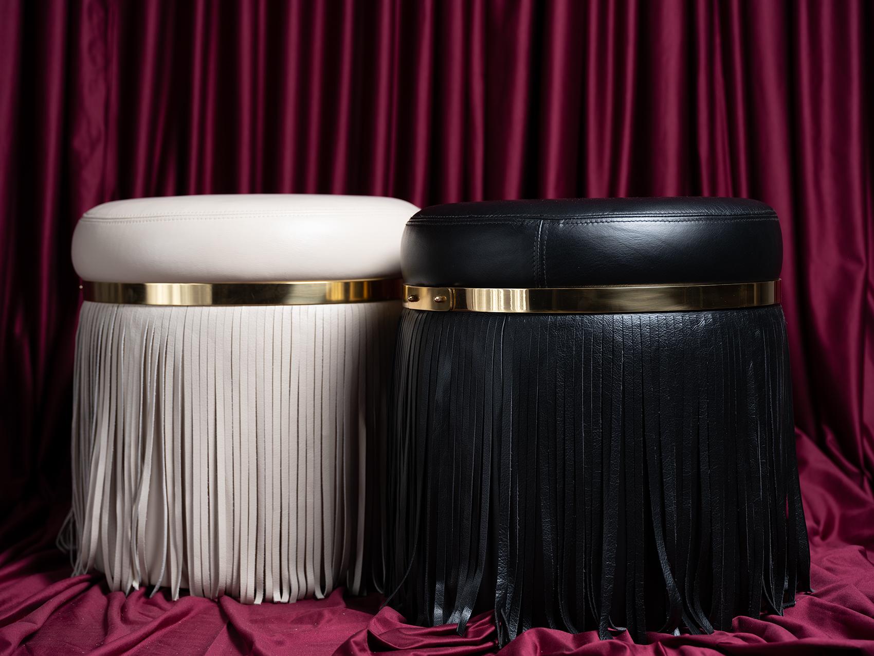 Pouf Nobu en cuir noir en vente 6