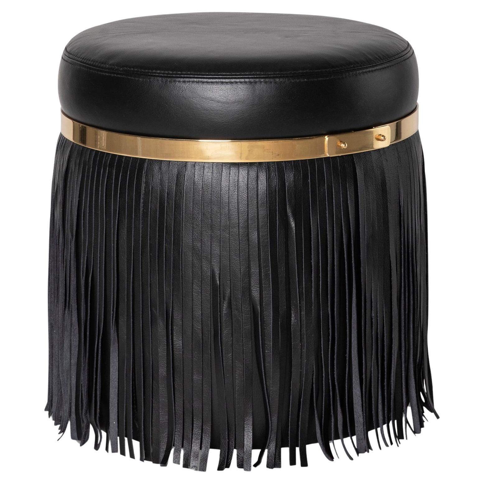 Nobu Ottoman in Black Leather