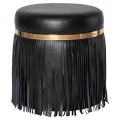 Nobu Ottoman in Black Leather