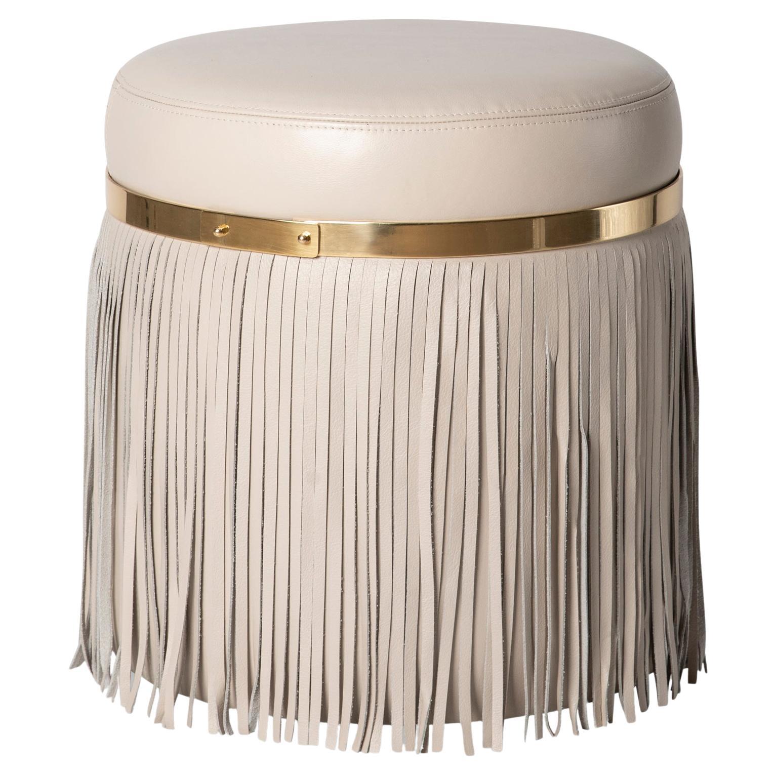 Pouf Nobu en cuir pierre crème