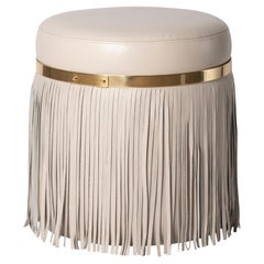 Nobu Ottoman in Cream Stone Leather