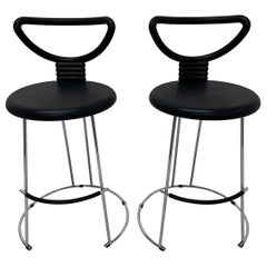Vintage Nobu Tanigawa "Nardis" Chrome Counter Stools for Fasem Italy, Set of Two