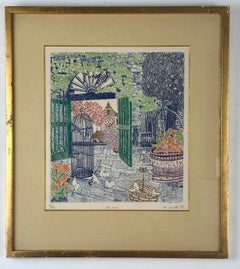 La Cour (French Courtyard Interior with Birds and Birdcage)