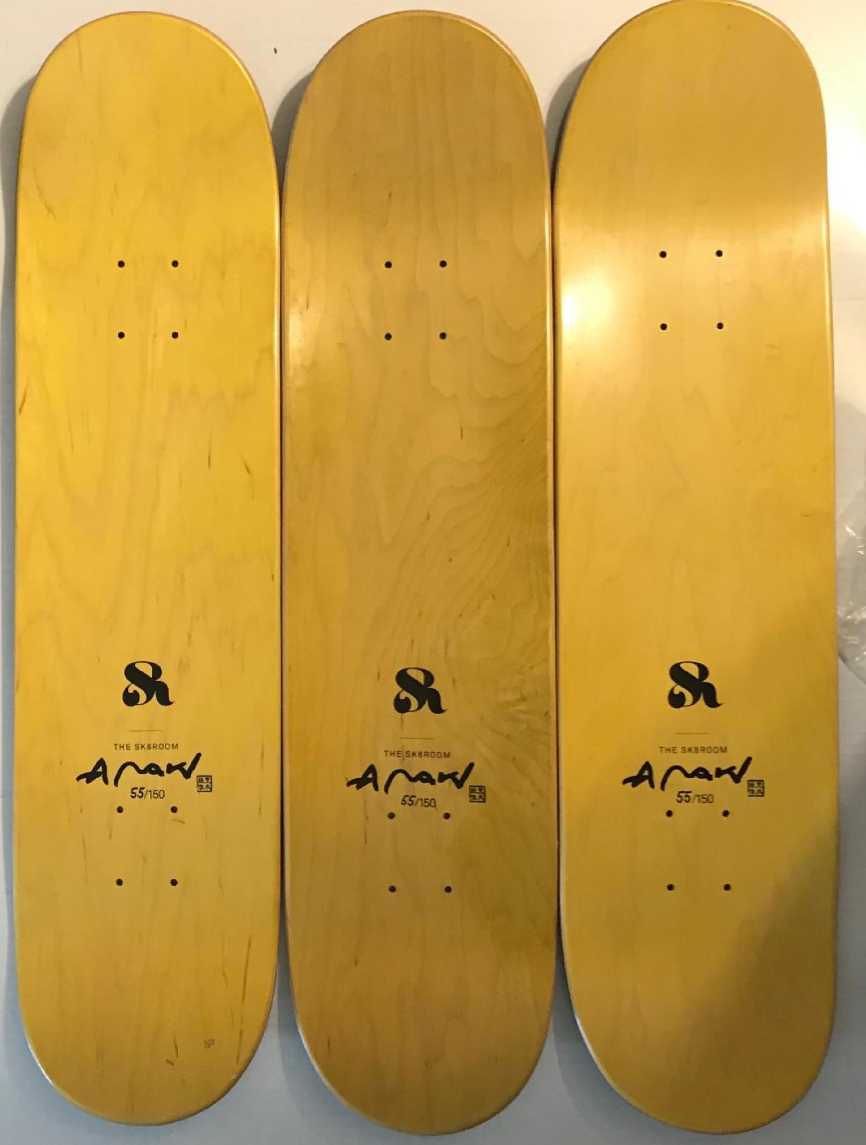 Geisha Skateboard Triptych(suite of three silkscreen skateboards numbered 55/150 - Print by Nobuyoshi Araki