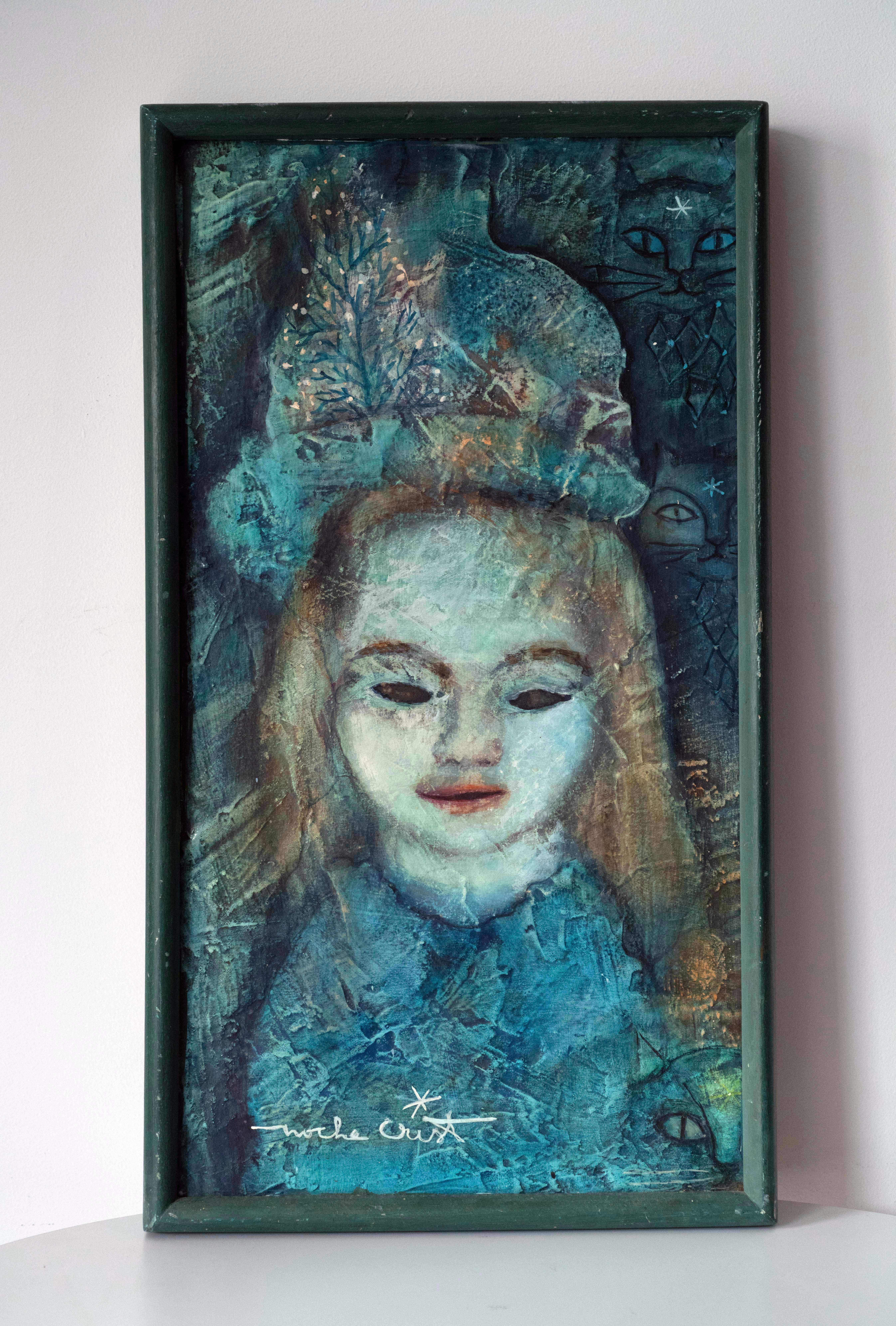 Ragazza con gatto - Painting di Noche Crist