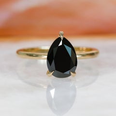 Noche Negra Solitaire Natural Black Diamond Pear Cut Engagement Ring - 3.15 Ct