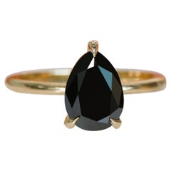 Noche Negra Solitaire Natural Black Diamond Pear Cut Engagement Ring - 3.15 Ct