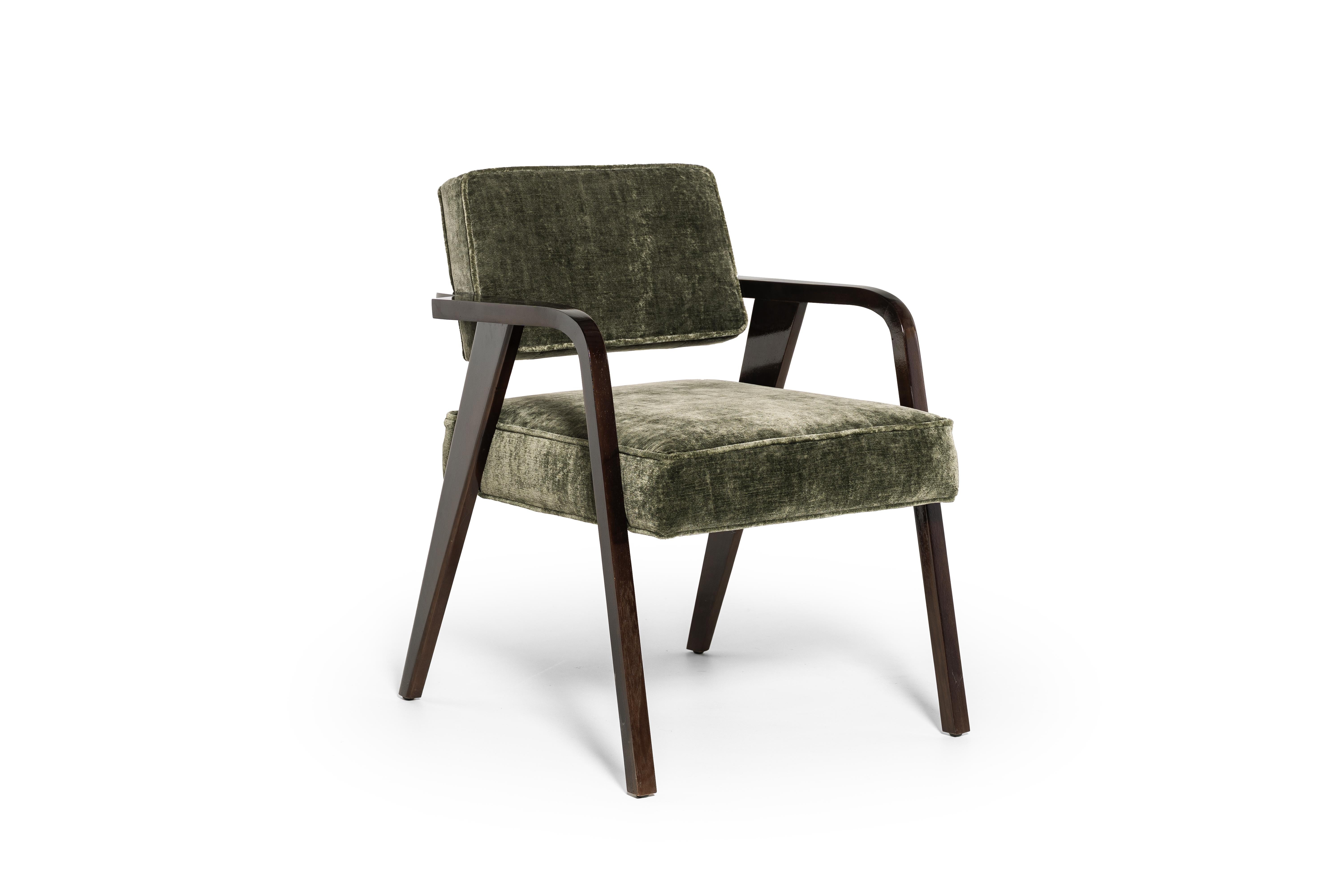 Italian NOCINA/C Upholstered Dining Armchair and Green Velvet by Storagemilano For Sale