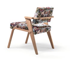 NOCINA/D Fauteuil de salle à manger en noyer Canaletto massif mat et tissu Chiens de chasse