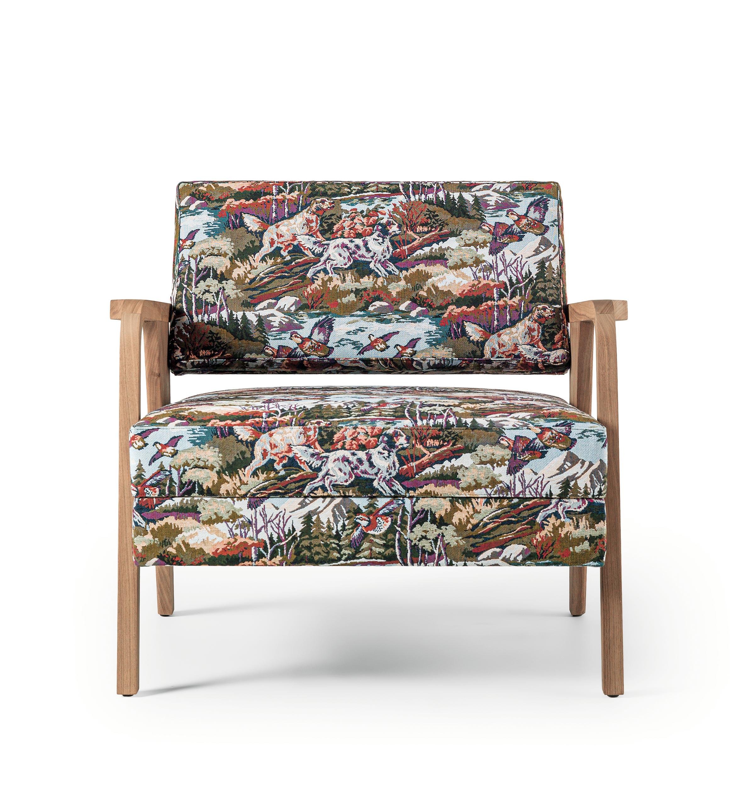 Italian NOCINA/L Wooden Lounge Chair with Dogs Fabric by Storagemilano For Sale