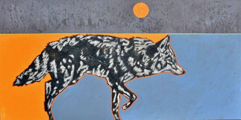 Nocona Burgess Animal Painting - "Rare Moon Coyote"