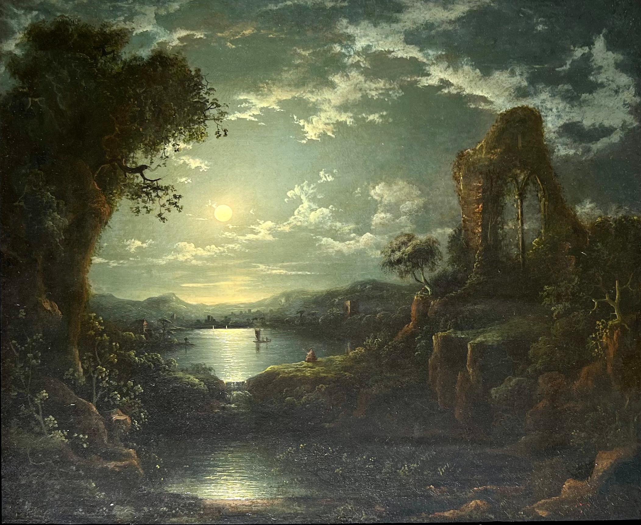 Oil on canvas with remnants of a signature in the lower right. This nocturnal landscape is well done and most probably by one of the Pether family of painters. I would attributed this work to Sebastian Pether as the signature appears to have the