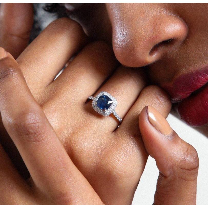 Modern 0.60ct Blue Sapphire Micro Pave Diamond Ring - Pandora For Sale