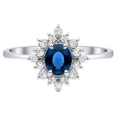 0,80 Karat Blauer Saphir und Diamant Verlobungsring