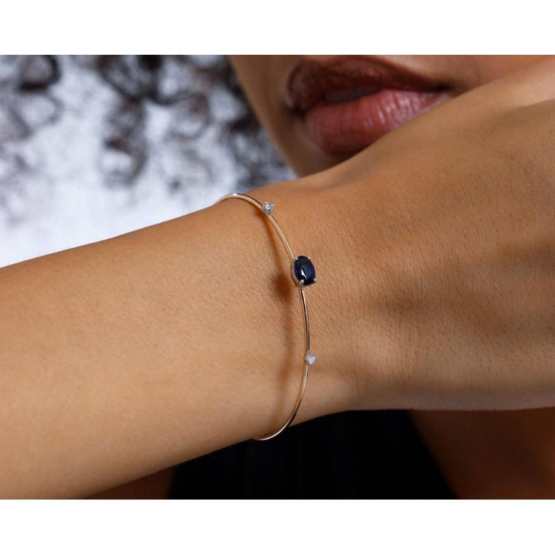 Modern Nocturne-0.90ct Sapphire And Diamond Dainty Bangle For Sale