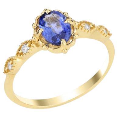 0.94ct Blue Sapphire Engagement Diamond Ring For Sale