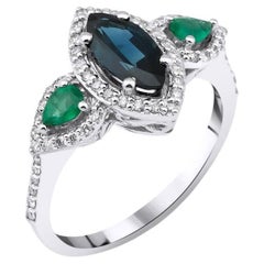 0.94ct Blue Sapphire Engagement Diamond Ring