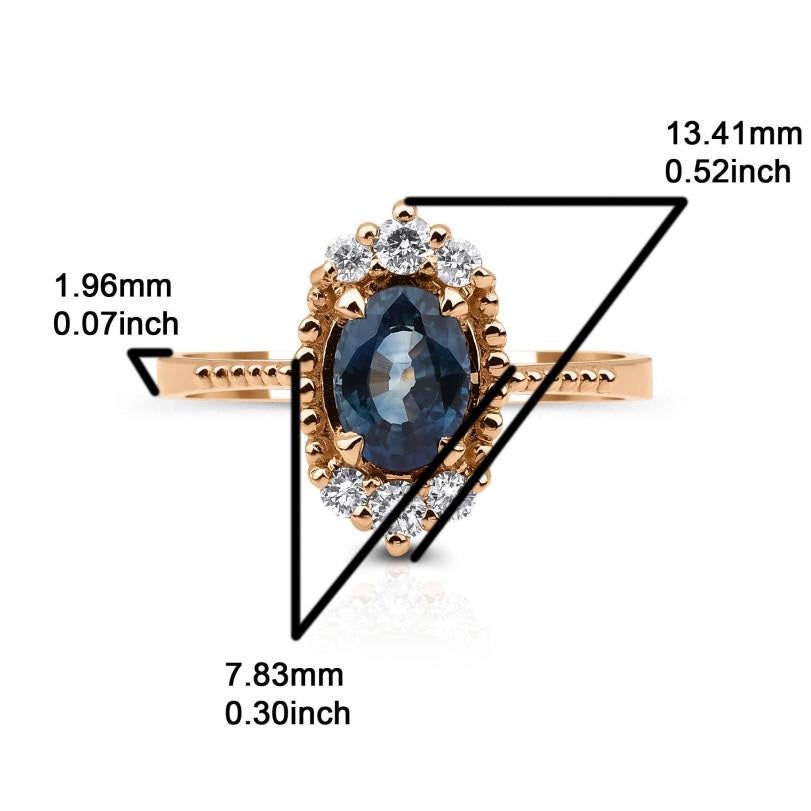 Round Cut 1.04ct Blue Sapphire And Diamond Rose Gold Ring For Sale