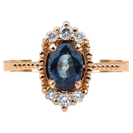 1.04ct Blue Sapphire And Diamond Rose Gold Ring For Sale