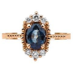 1.04ct Blue Sapphire And Diamond Rose Gold Ring