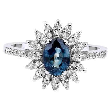 1.28ct Sapphire And Diamond Cluster Ring For Sale