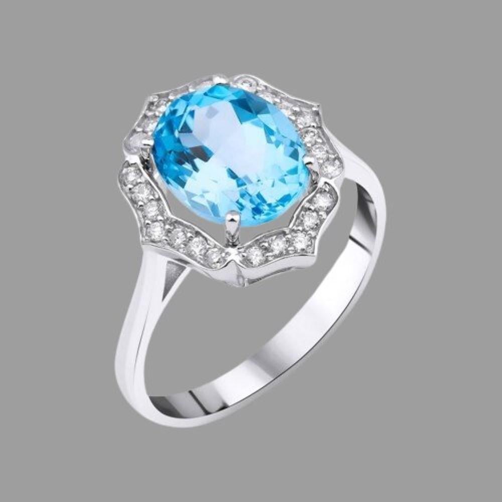 Modern 3.47ct Blue Topaz Vintage Diamond Ring For Sale