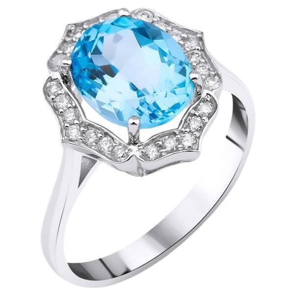 3.47ct Blue Topaz Vintage Diamond Ring For Sale