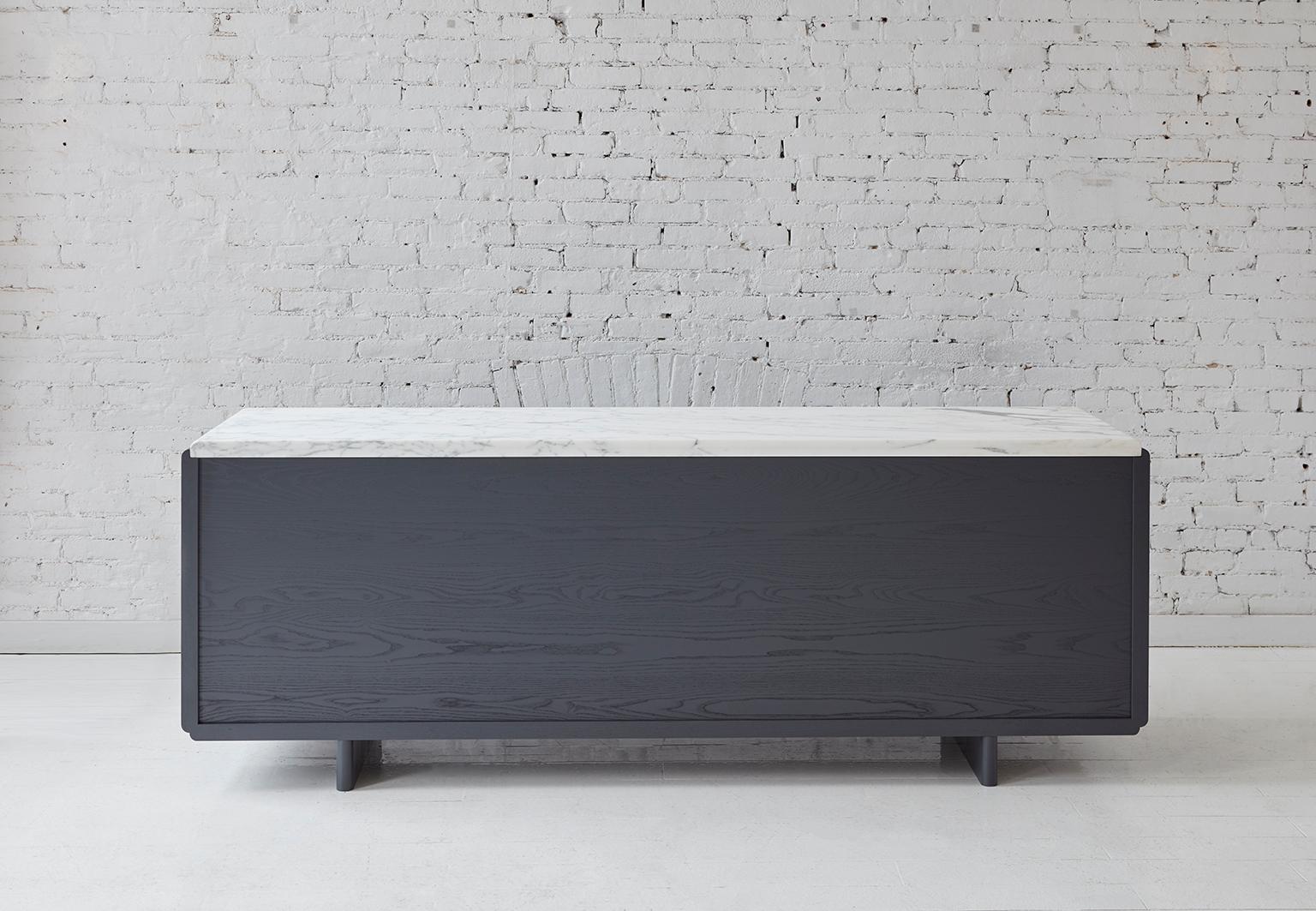 Modern Nocturne Credenza with Slate Lacquer Finish and Calacatta Marble For Sale