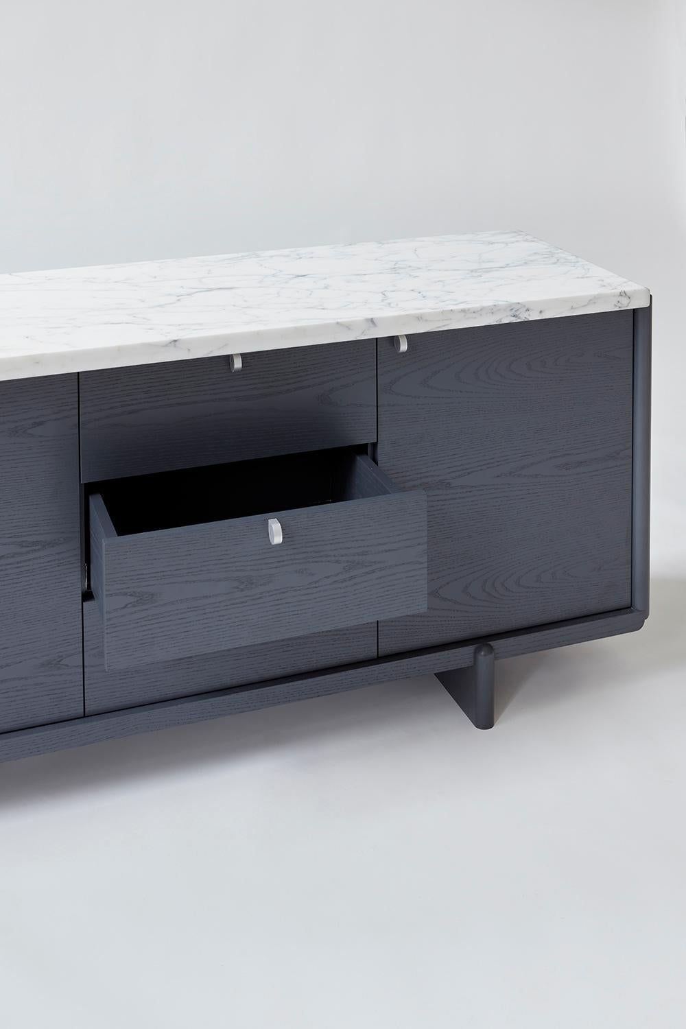 American Nocturne Credenza with Slate Lacquer Finish and Calacatta Marble For Sale