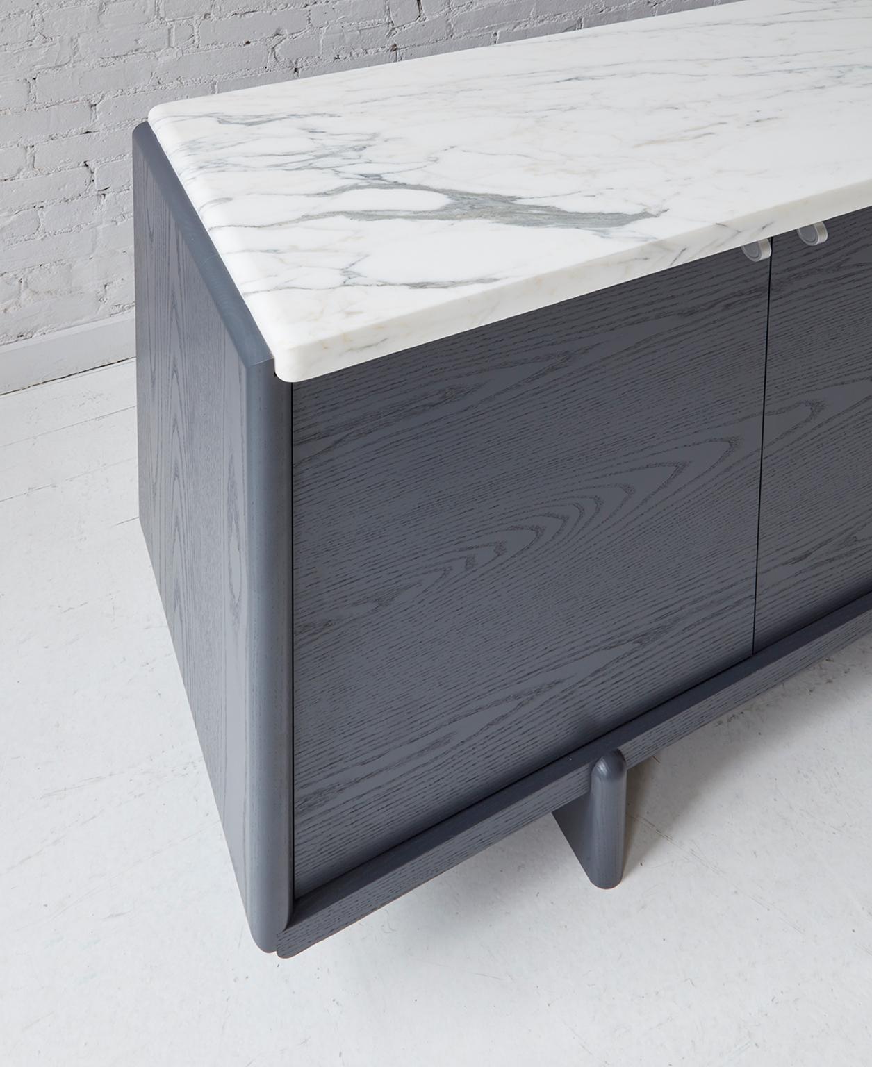 Nocturne Credenza with Slate Lacquer Finish and Calacatta Marble In New Condition For Sale In Brooklyn, NY