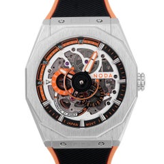 Orologio automatico con quadrante scheletrato arancione Noda Aeros Series-1 43MM in acciaio inossidabile