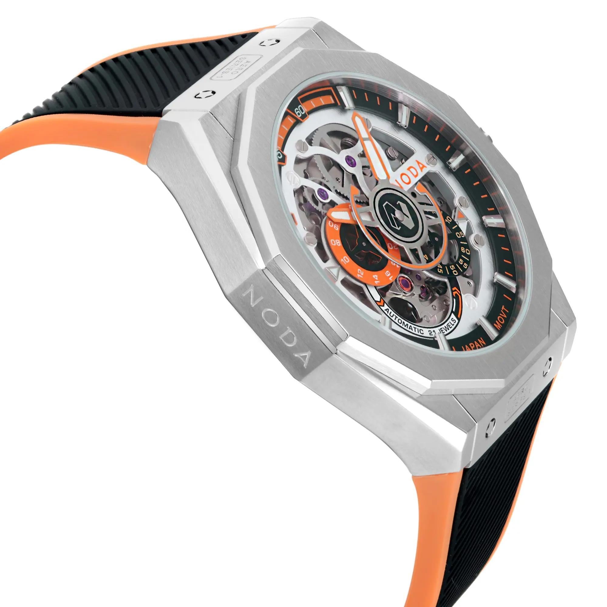 Men's Noda Aero Series-1 43MM Stainless Steel Orange Skeleton Dial Automatic Watch For Sale