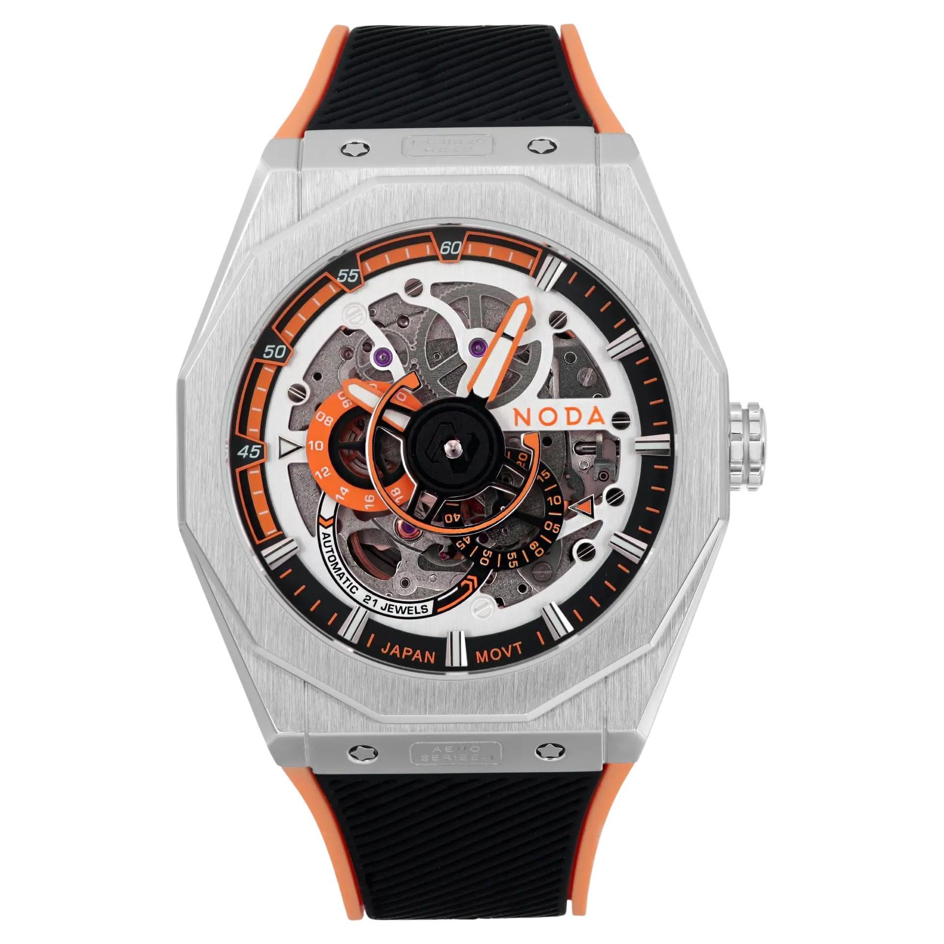 Noda Aero Series-1 43MM Stainless Steel Orange Skeleton Dial Automatic Watch