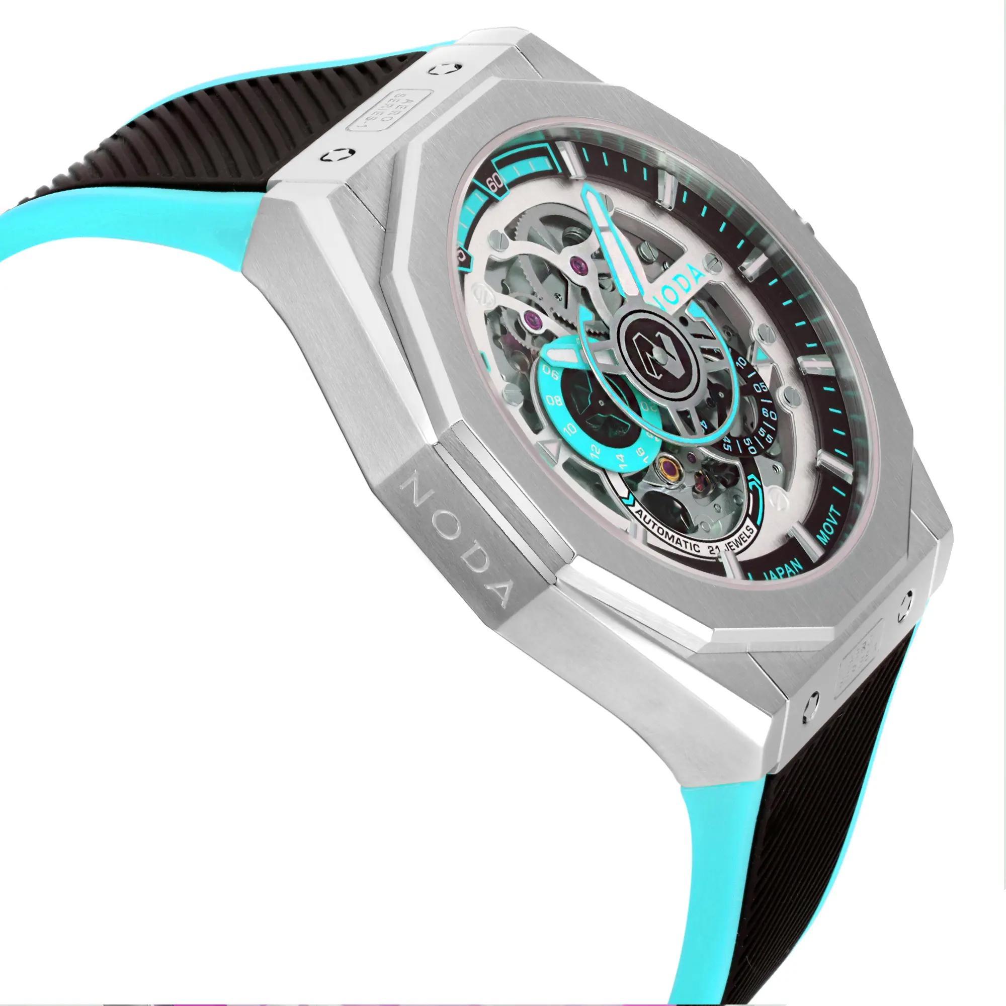 Men's Noda Aero Series-1 43MM Stainless Steel Turquoise Skeleton Dial Automatic Watch For Sale