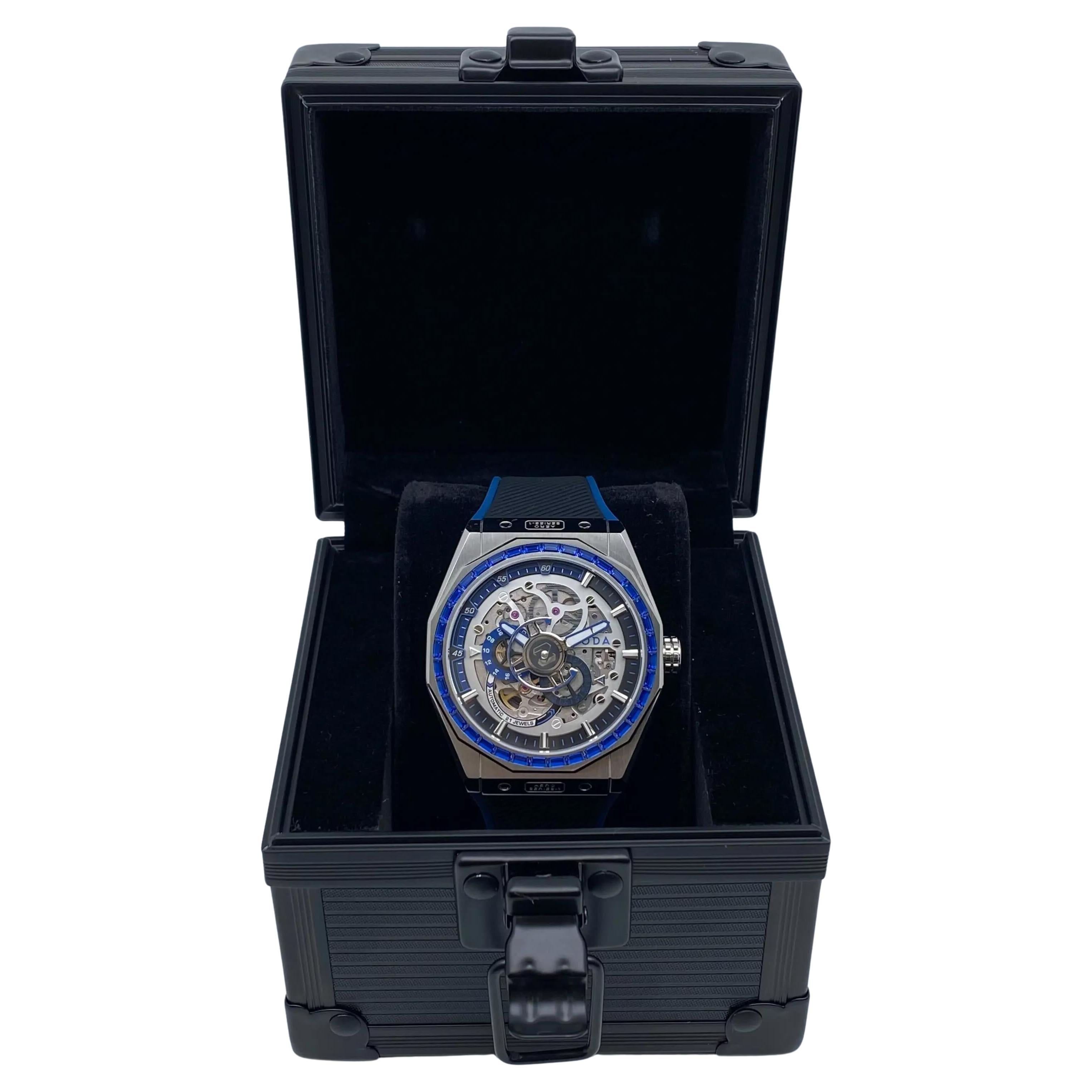 Noda Aero Serie-1 43MM Acero CZ Azul Esqueleto Esfera Reloj Automático