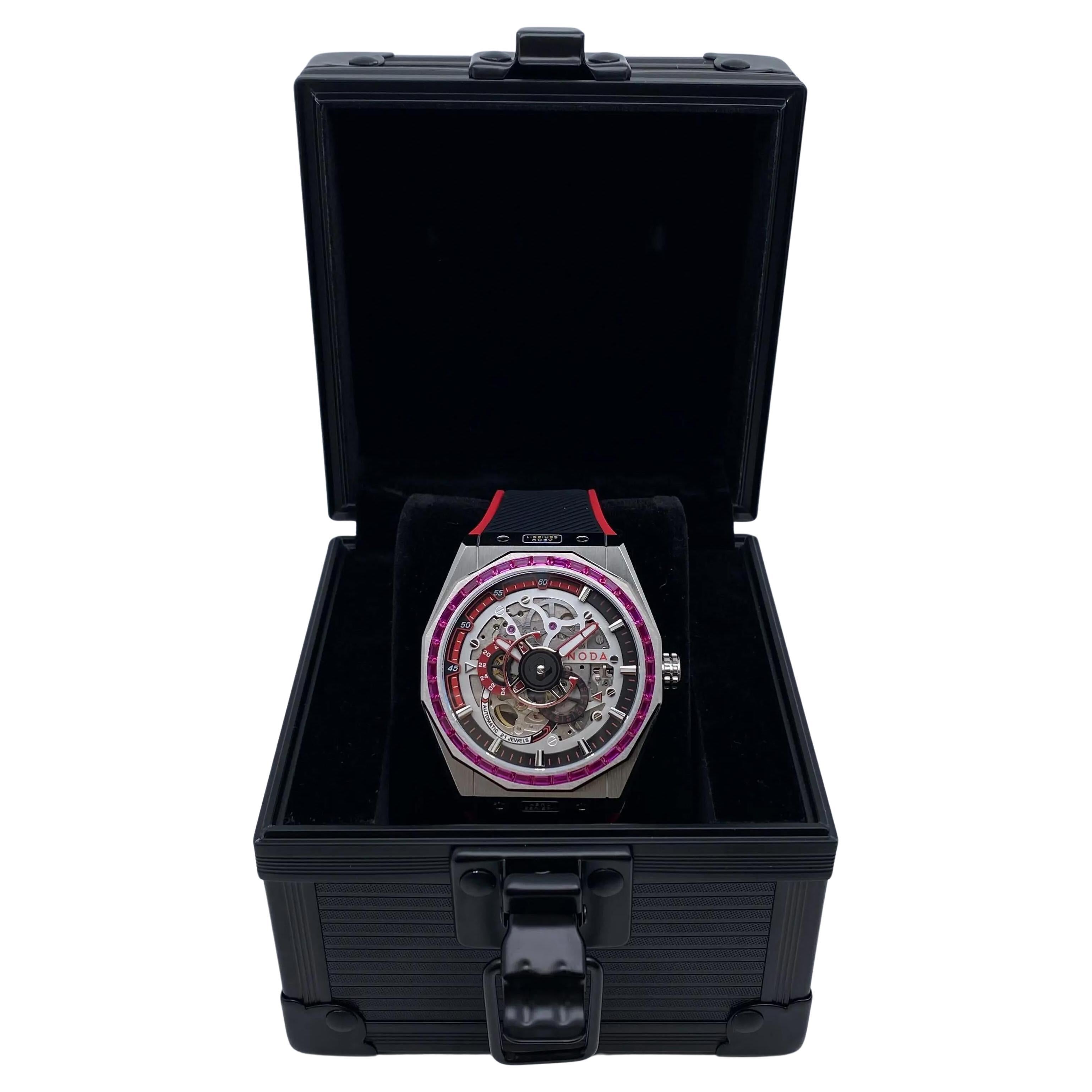 Noda Aero Serie-1 43MM Acero CZ Esqueleto Rojo Esfera Reloj Automático en venta