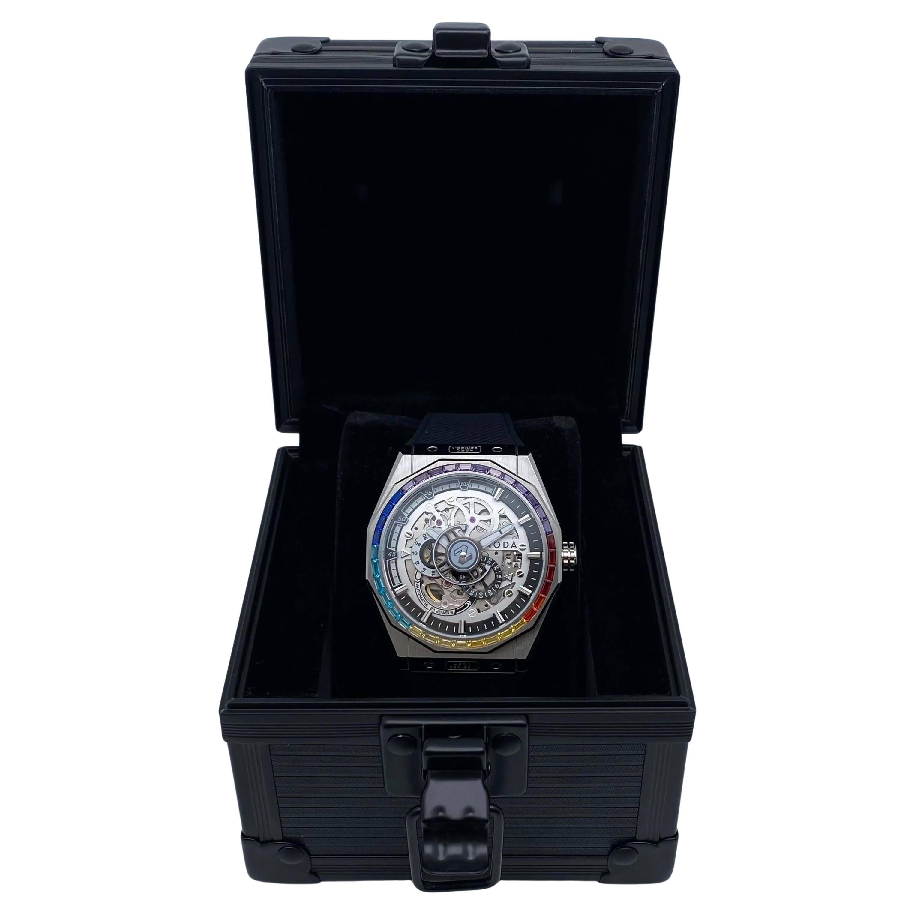 Noda Aero Series-1 43MM Reloj Automático Esqueleto Esfera Arco Iris de Acero y Piedra