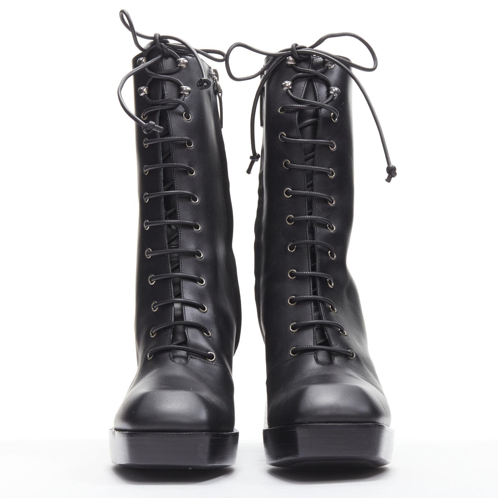 NODALETO black lace up square toe block heeled platform boots EU39 US9 In Good Condition For Sale In Hong Kong, NT