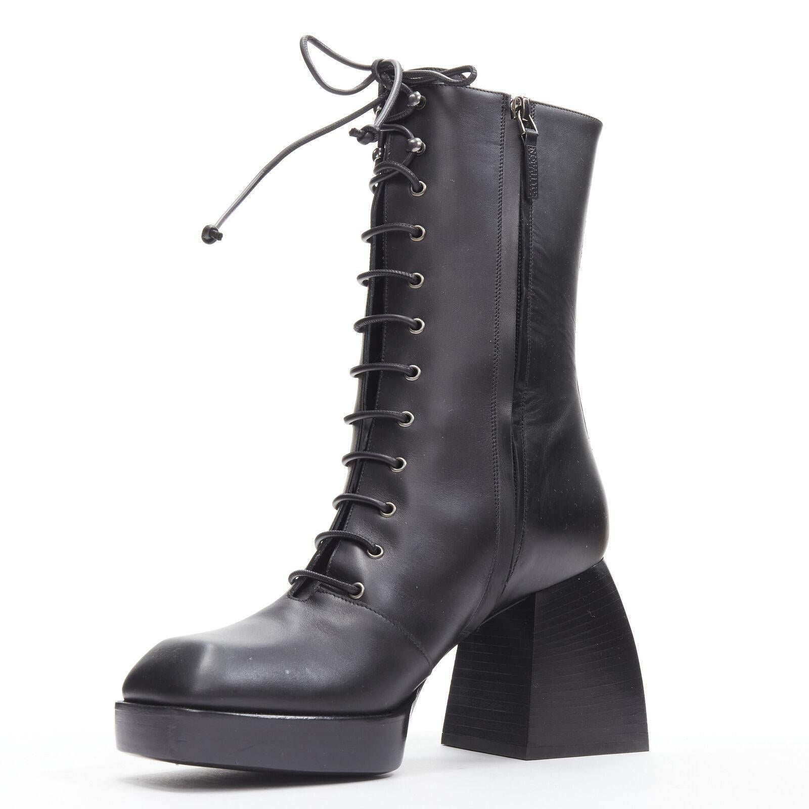 Women's NODALETO black lace up square toe block heeled platform boots EU39 US9 For Sale