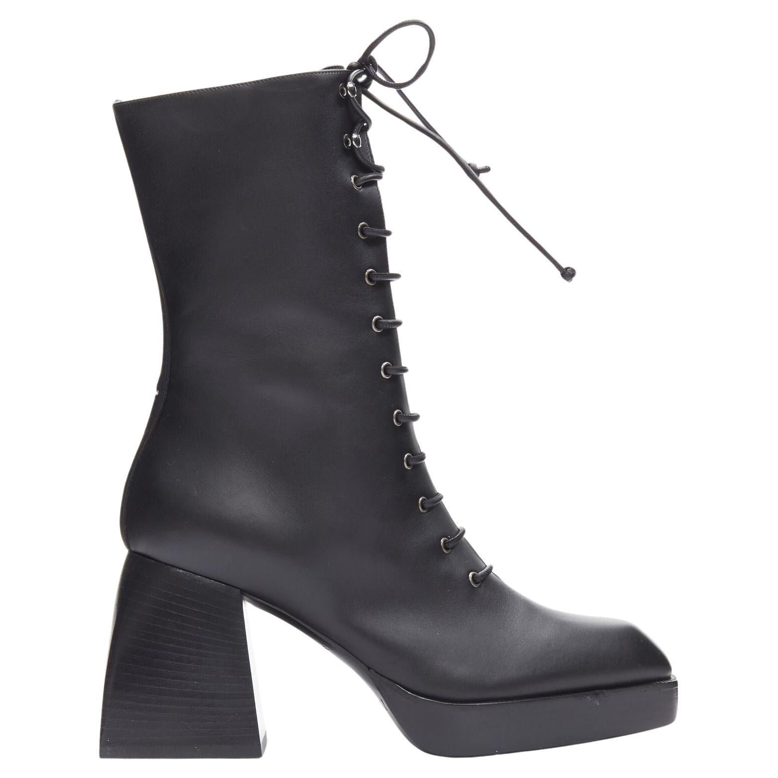 NODALETO black lace up square toe block heeled platform boots EU39 US9 For Sale