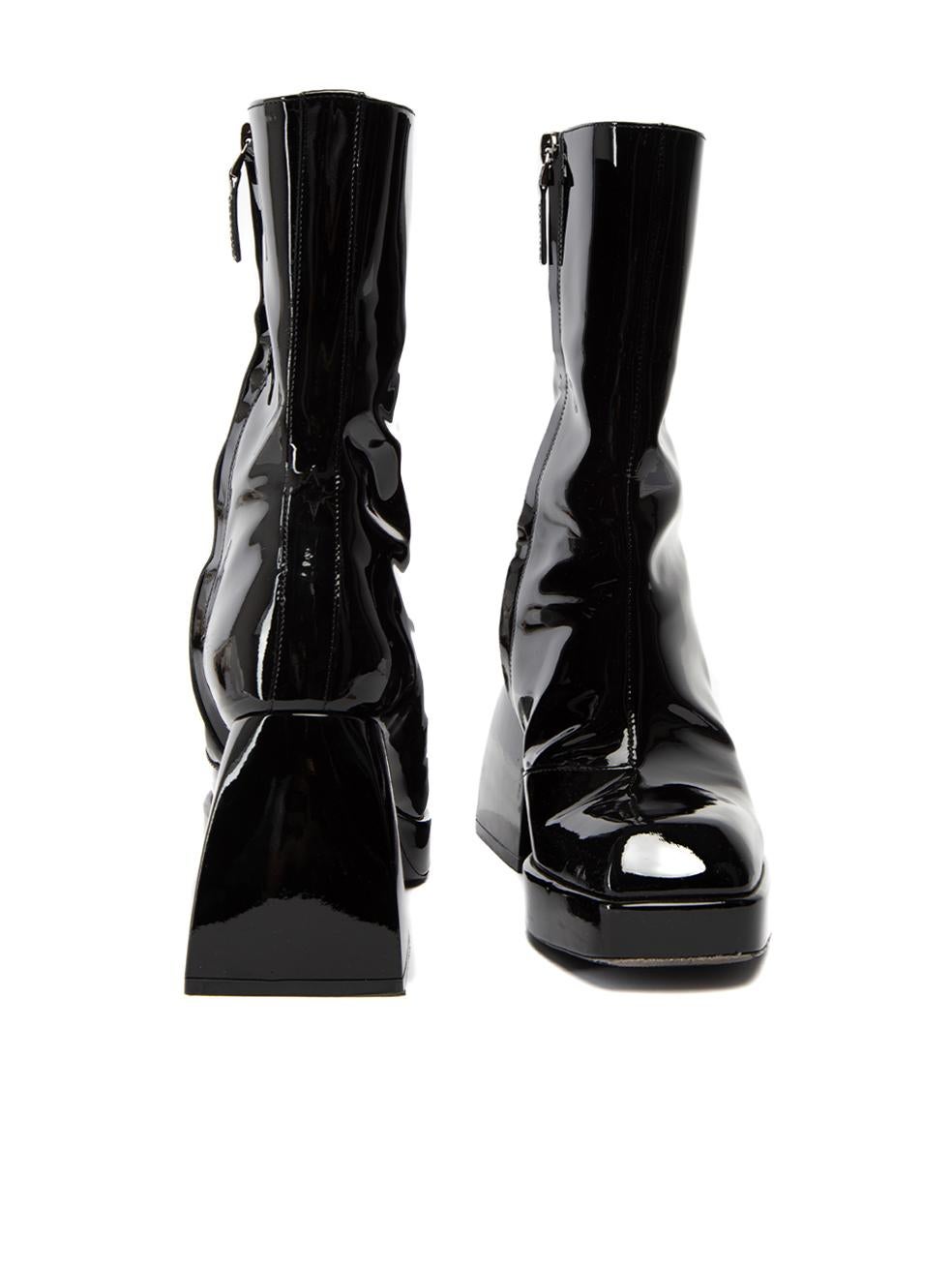Nodaleto Black Patent Leather Square Toe Boots Size IT 36 In Excellent Condition For Sale In London, GB