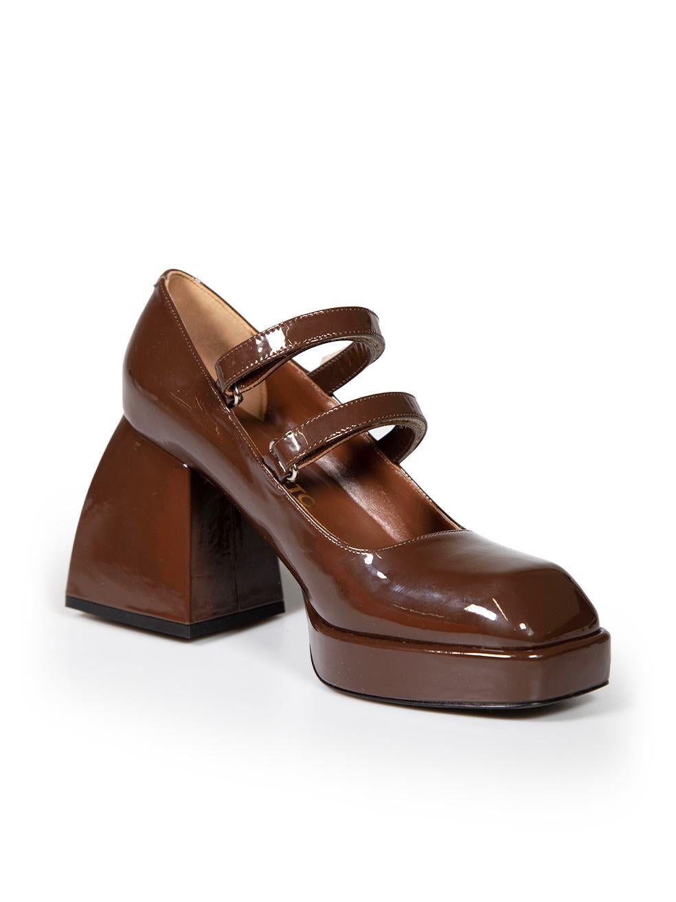 CONDITION is Very good. Minimal wear to heels is evident. Minimal wear to soles on this used Nodaleto designer resale item. These shoes come with original box and dust bag.
 
 
 
 Details
 
 
 Model: Bulla Babies
 
 Brown
 
 Patent leather
 
 Heels
