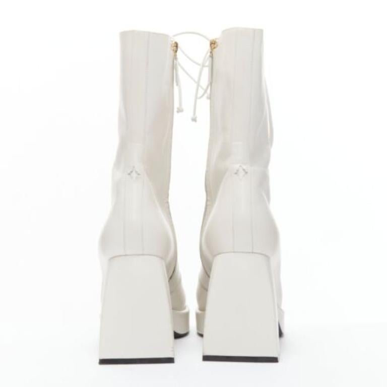 Women's NODALETO Bulla Candy white leather chunky heels lace up boots EU38