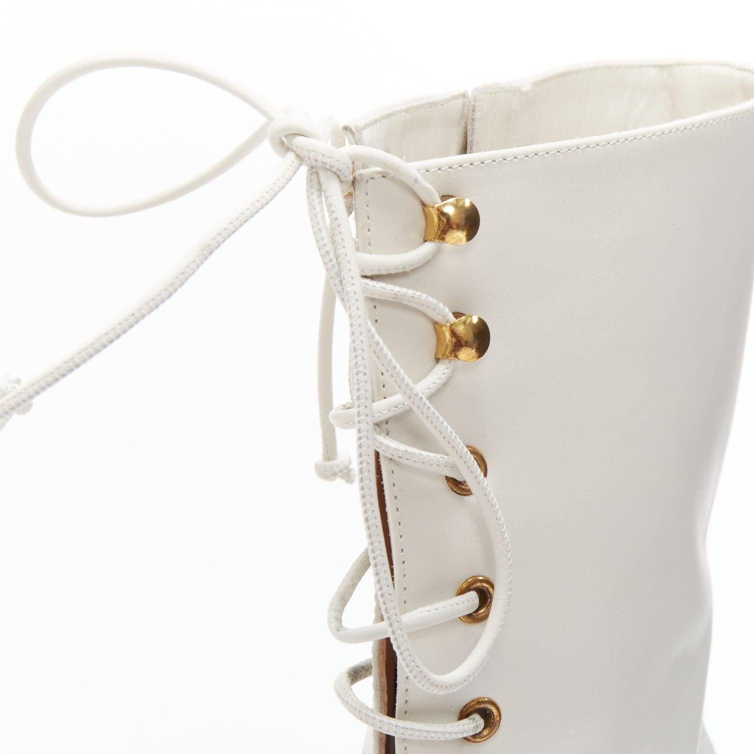 NODALETO Bulla Candy white leather chunky heels lace up boots EU38 For Sale 2