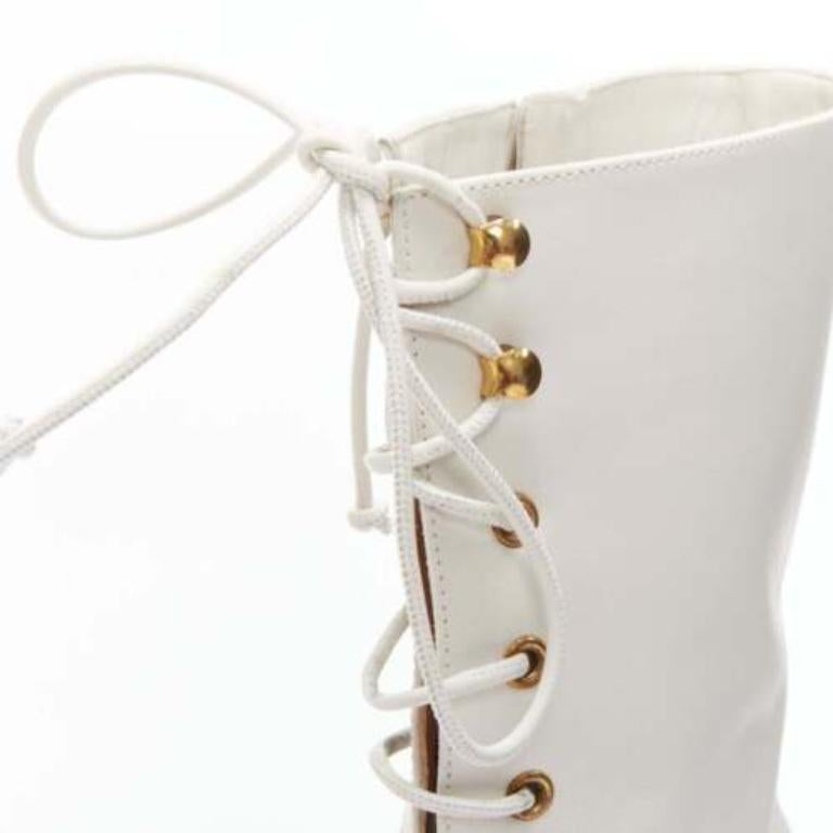 NODALETO Bulla Candy white leather chunky heels lace up boots EU38 2