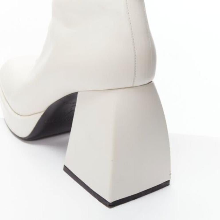 NODALETO Bulla Candy white leather chunky heels lace up boots EU38 3
