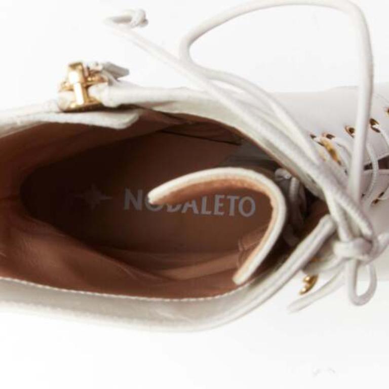 NODALETO Bulla Candy white leather chunky heels lace up boots EU38 4