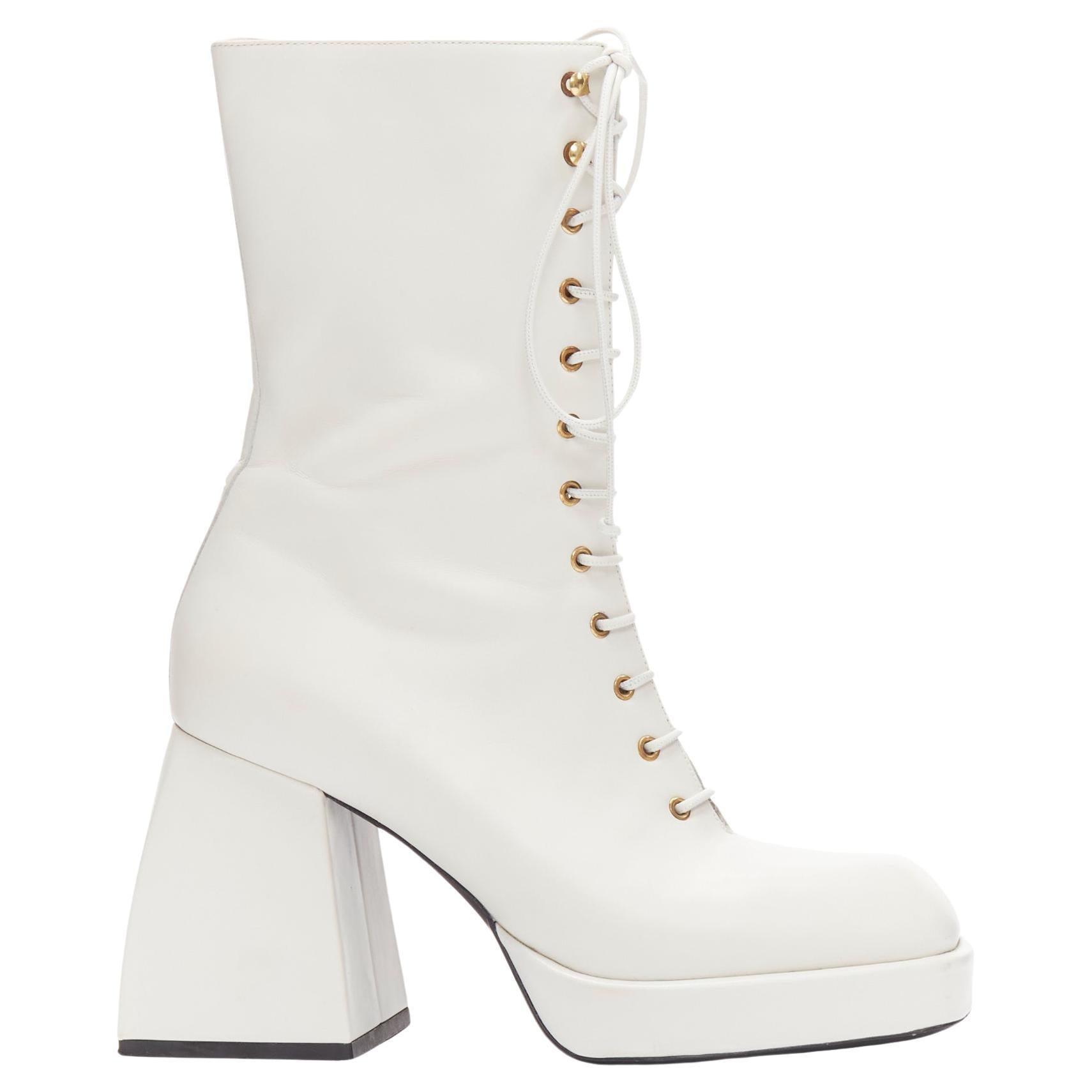 NODALETO Bulla Candy white leather chunky heels lace up boots EU38 For Sale