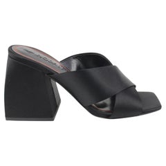 Nodaleto Size 38 Black Satin Bulla Banks Block Heel Sandals 35n321s